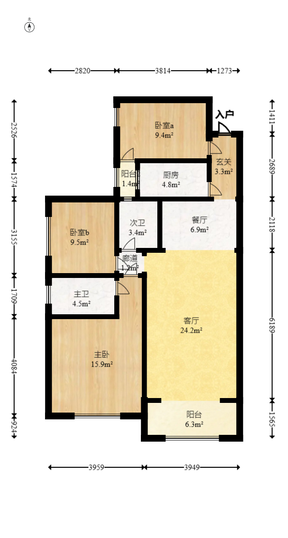 天元涉外景园B区  3室2厅2卫   88.00万室内图1