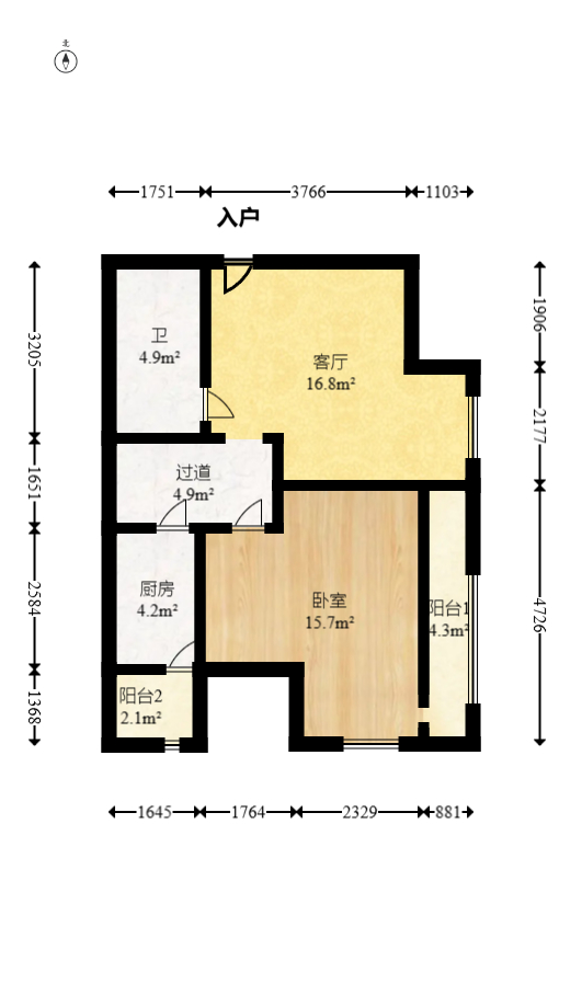 北辰三角洲E5区  1室1厅1卫   65.00万室内图1