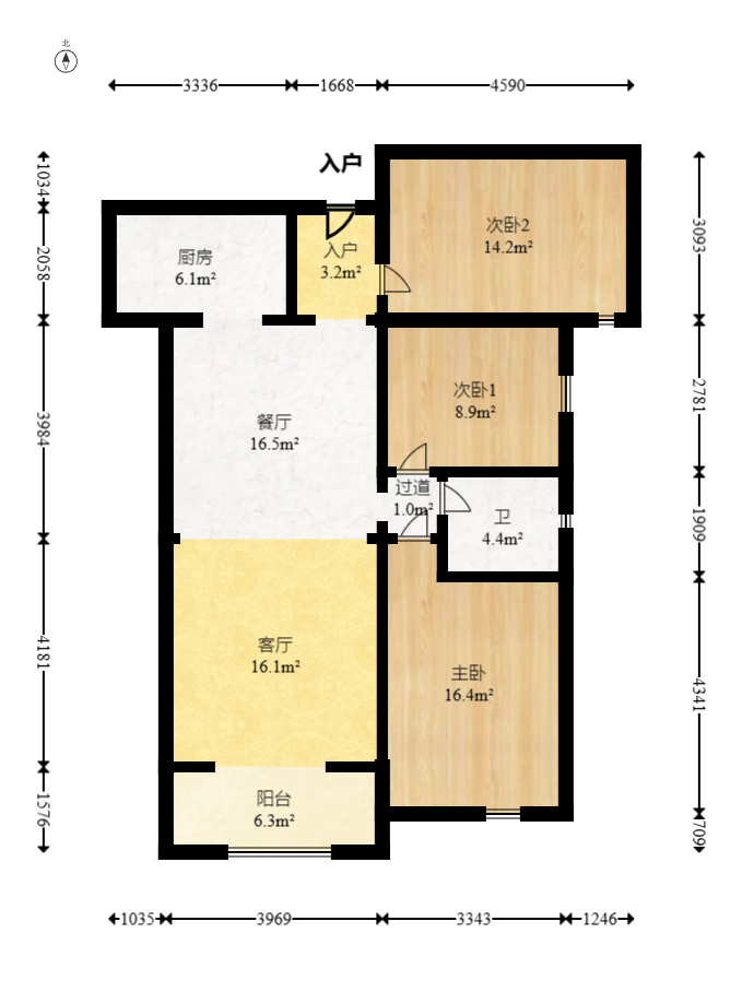 北辰三角洲C3区  3室2厅1卫   150.00万室内图1