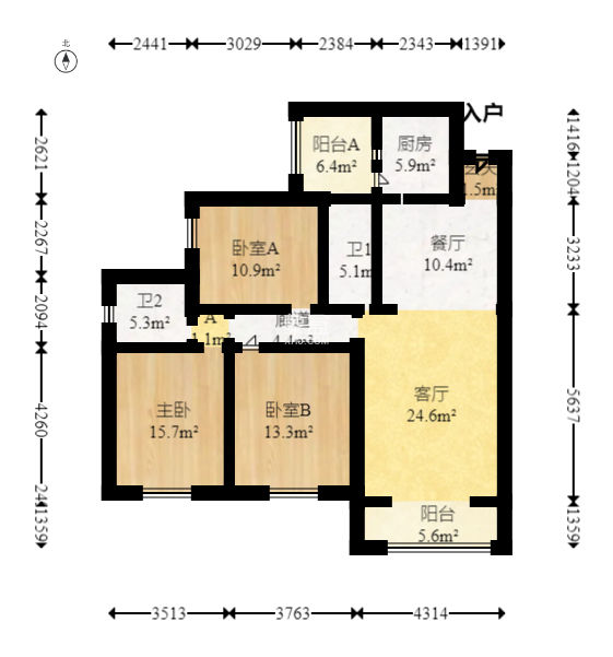 华风文殊阁  3室2厅2卫   68.00万