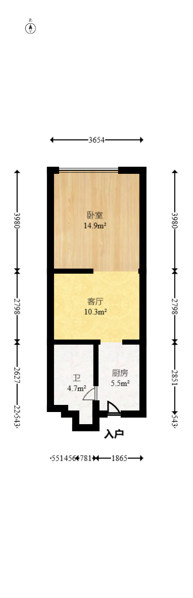 泊富公寓（泊富国际广场）  1室1厅1卫   55.00万室内图1