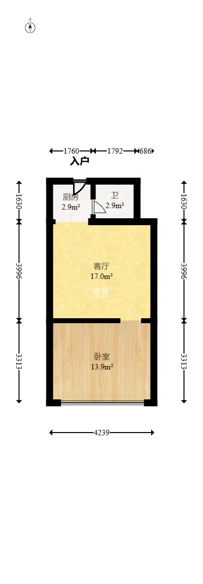 观园国际公寓  1室1厅1卫   35.80万