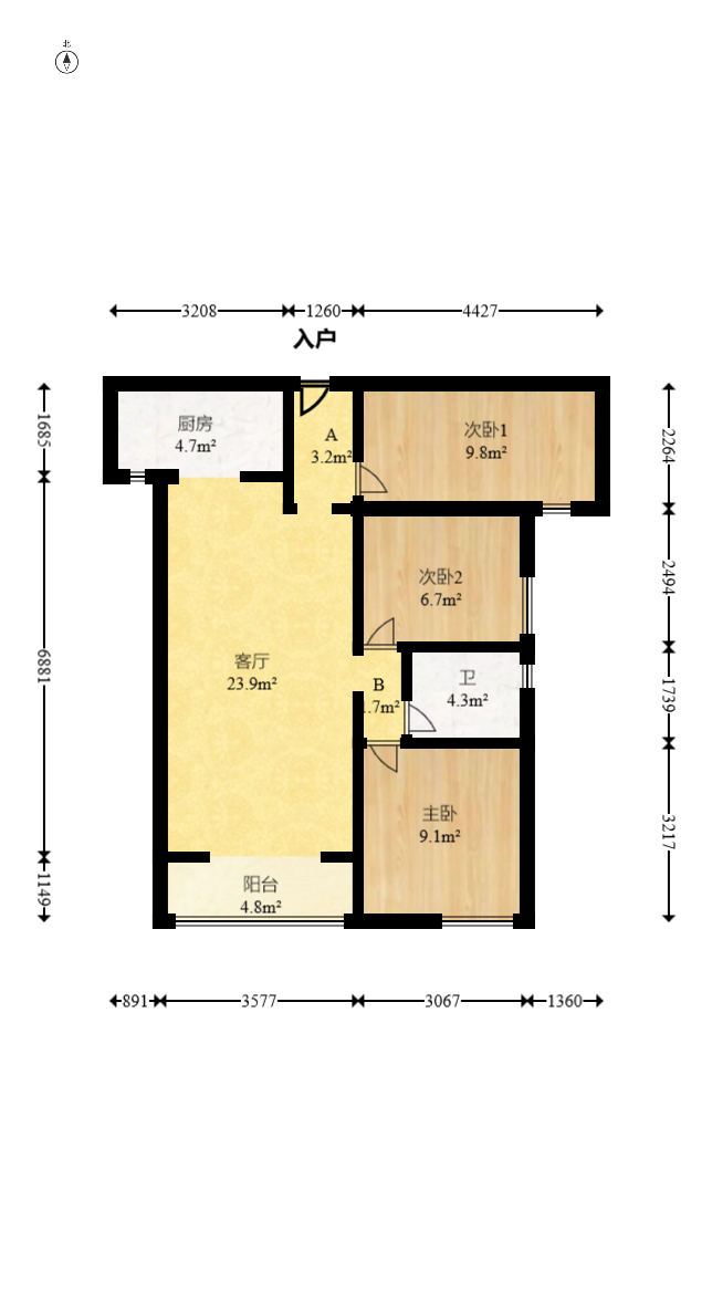海伦春天 3室2厅1卫 65.7万 海伦春天 3室2厅1卫 65.7万户型图
