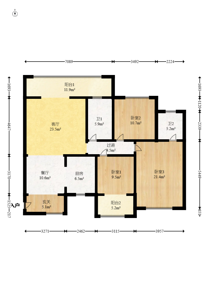 长燃新奥佳园  3室2厅2卫   92.80万室内图1