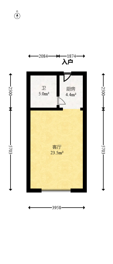 梅溪湖金茂湾  1室1厅1卫   40.00万室内图1