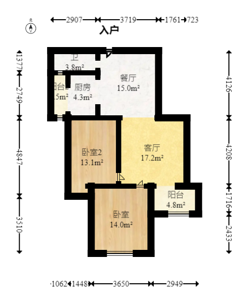 长房时代城  2室2厅1卫   77.00万室内图1