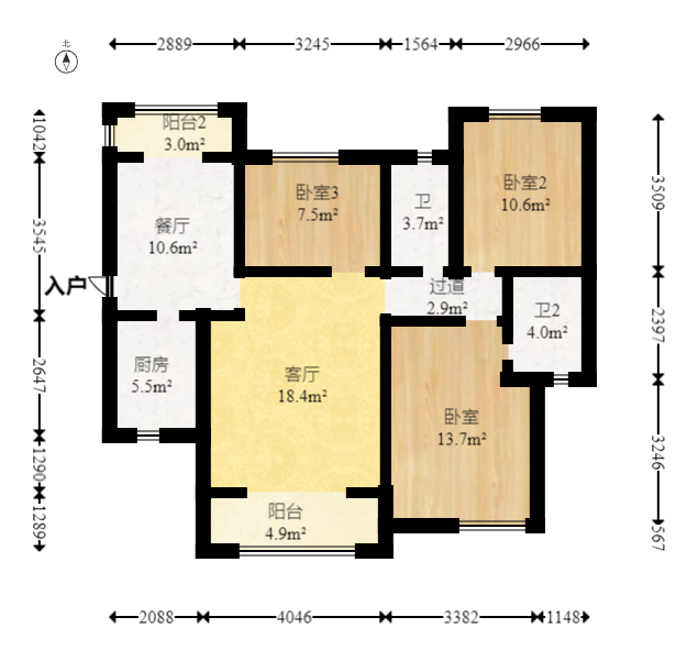 天麓尚层  3室2厅2卫   88.00万室内图1