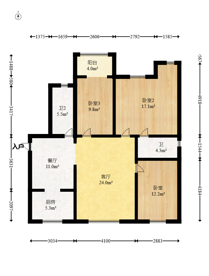 西城龙庭  3室2厅1卫   139.80万室内图1