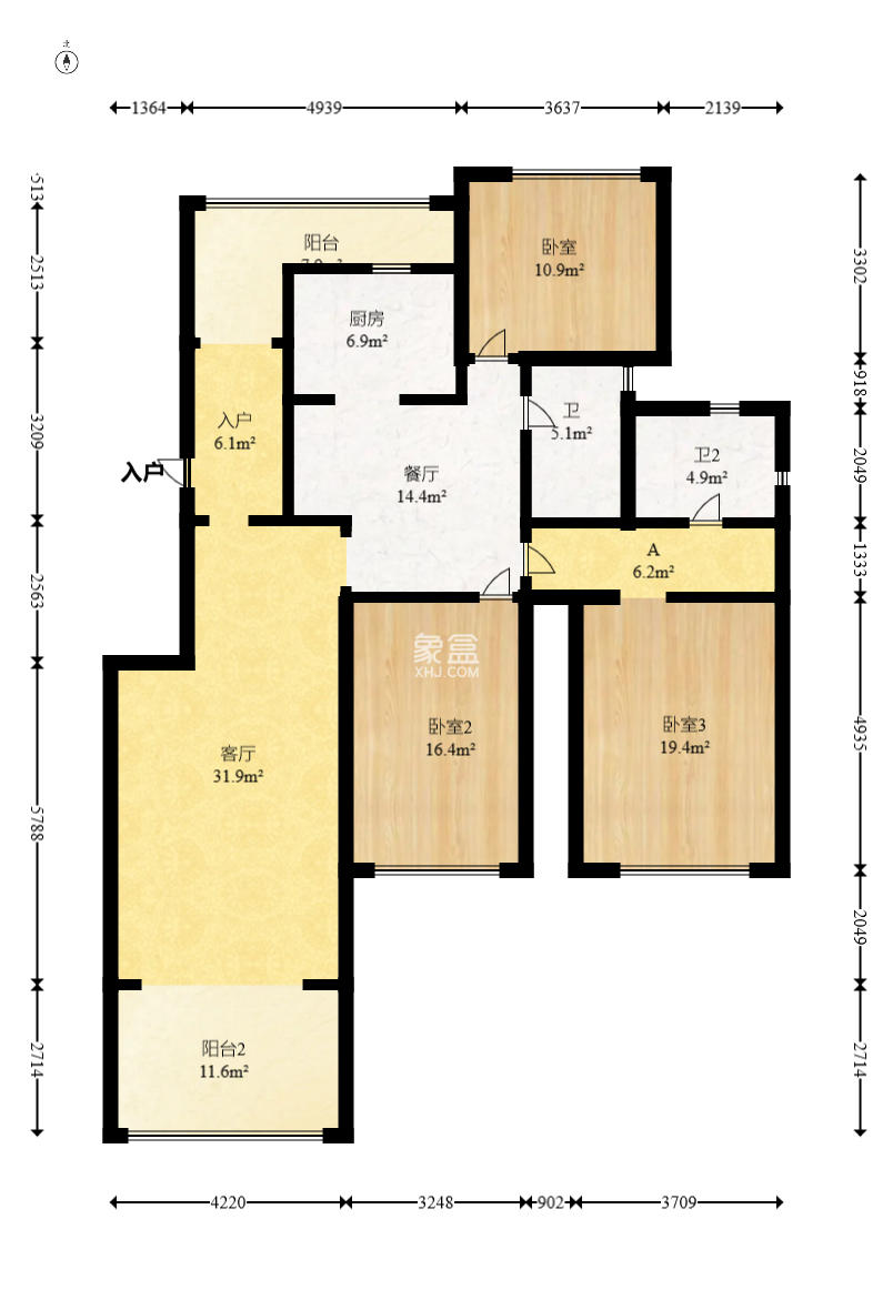 天麓尚层 3室2厅2卫 180.0万 天麓尚层 3室2厅2卫 180.0万户型图