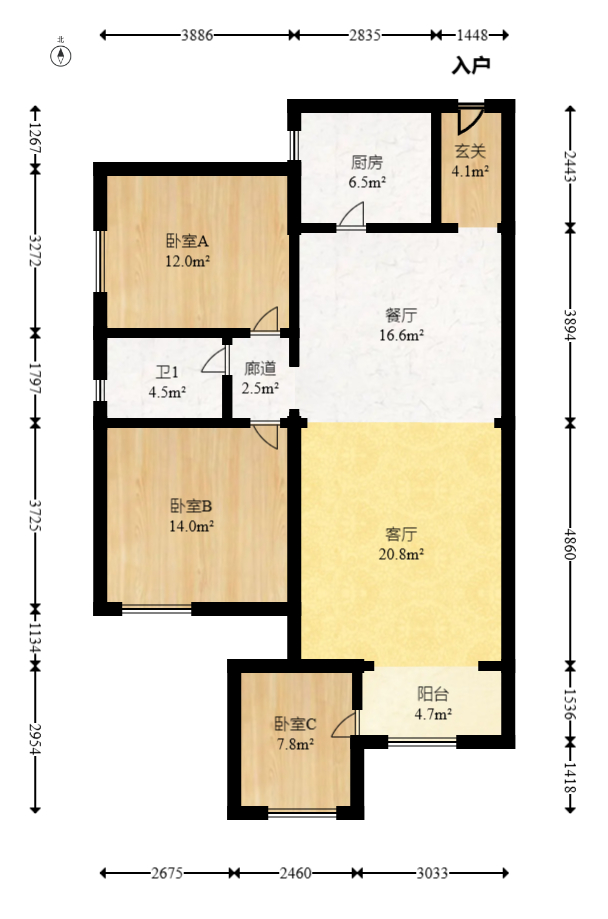 江山帝景雅典  2室2厅1卫   109.00万室内图1