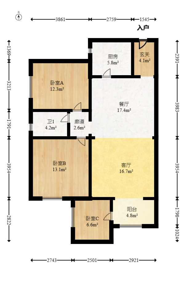江山帝景雅典  2室2厅1卫   94.90万室内图1