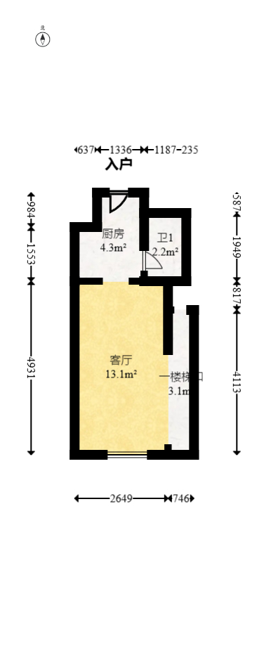 中国铁建京师璟台  1室1厅1卫   37.00万室内图1