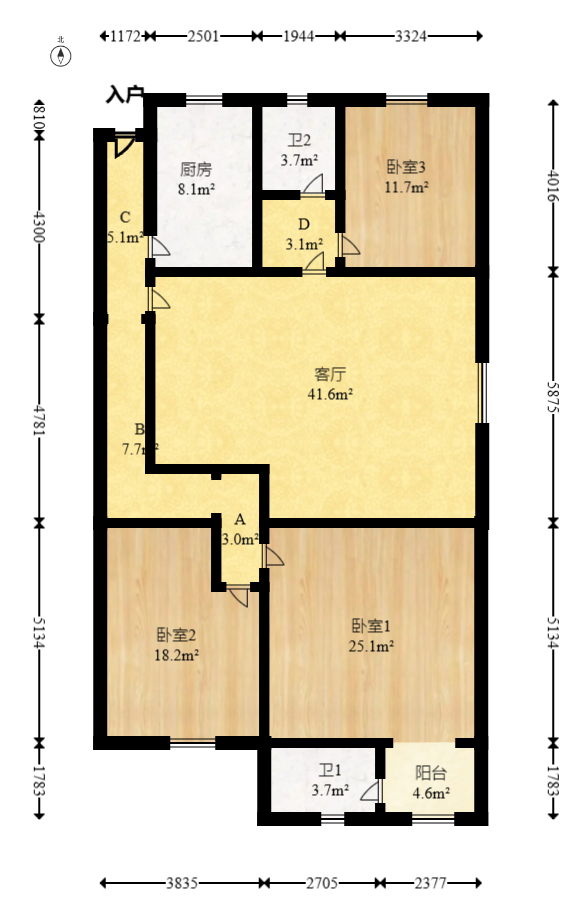 长征花园  3室2厅1卫    62.0万室内图1