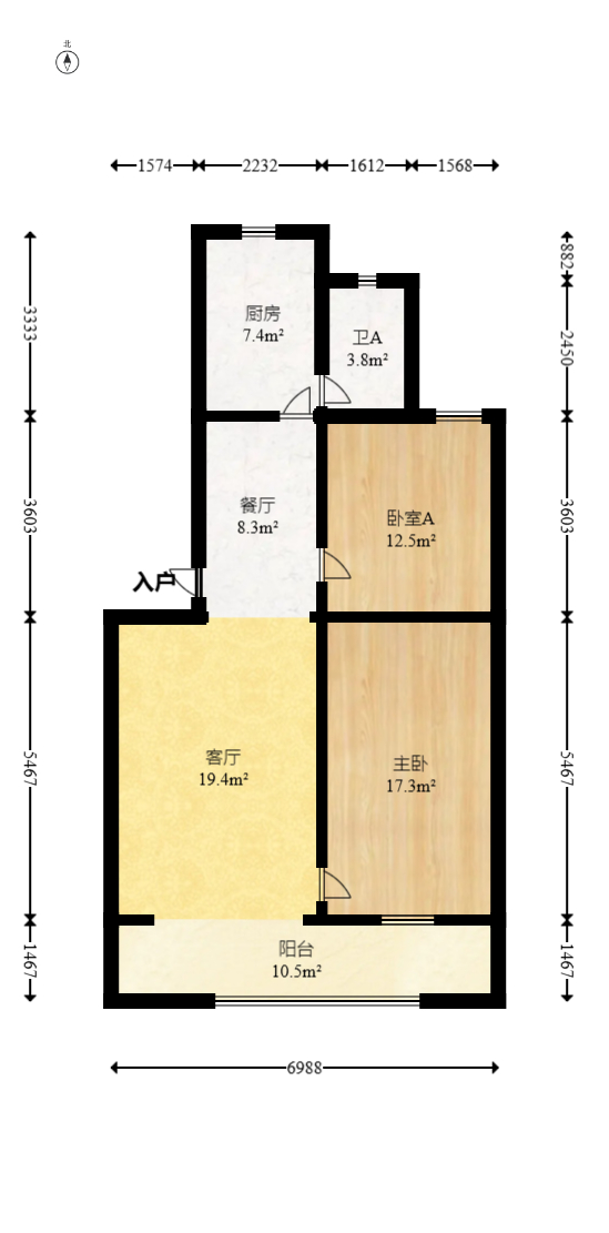 园林局宿舍  2室2厅1卫   65.00万室内图1