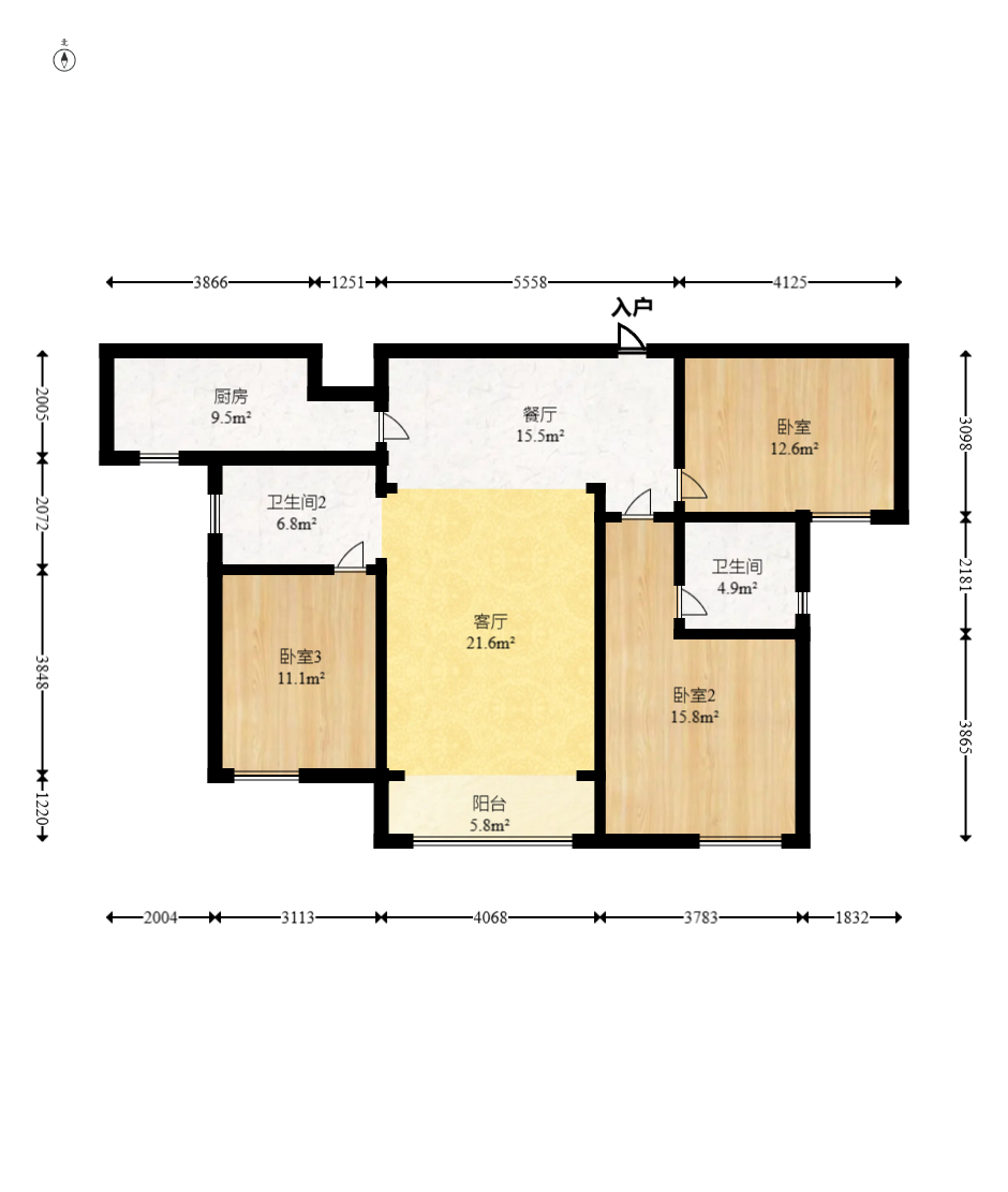 日盛湖湘花苑 3室2厅2卫 86.8万 日盛湖湘花苑 3室2厅2卫 86.8万户型图