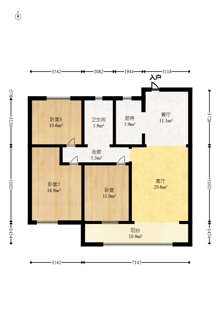 日盛湖湘花苑  3室2厅2卫    85.0万 日盛湖湘花苑  3室2厅2卫    85.0万户型图