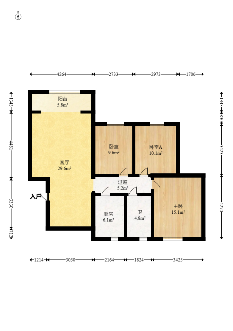 楚天世纪城西苑 3室2厅1卫 72.0万 楚天世纪城西苑 3室2厅1卫 72.0万户型图