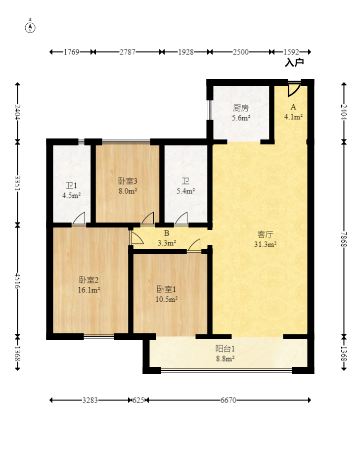 旭辉国悦府  3室2厅2卫   145.00万室内图1