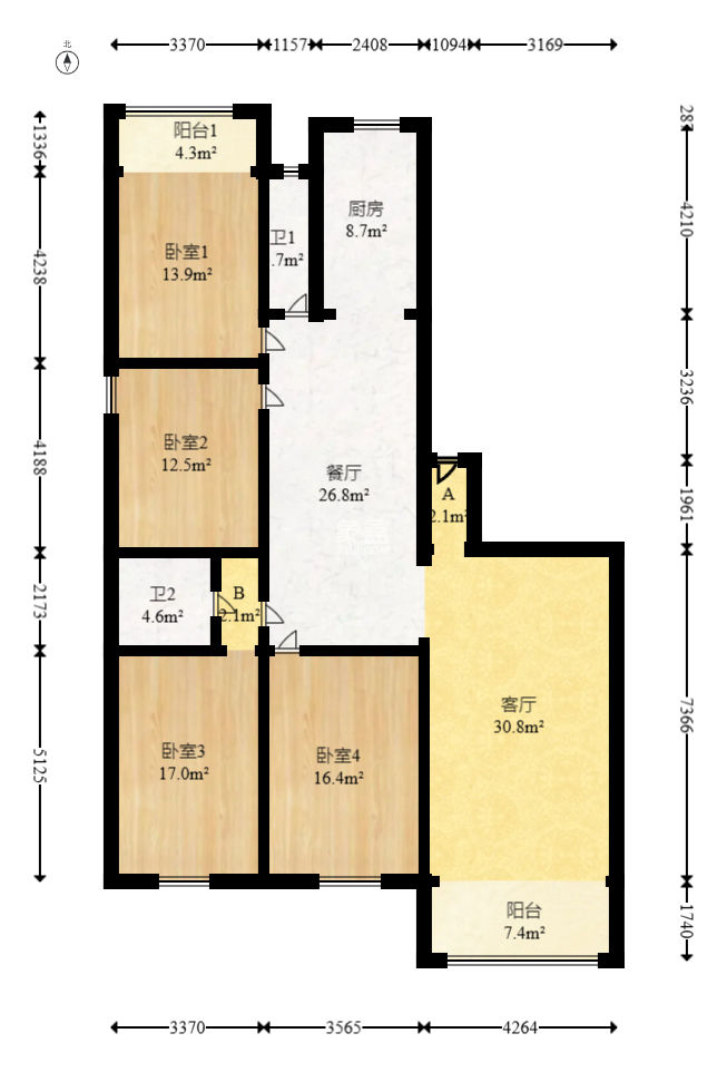 泰时花园  4室2厅2卫   115.00万