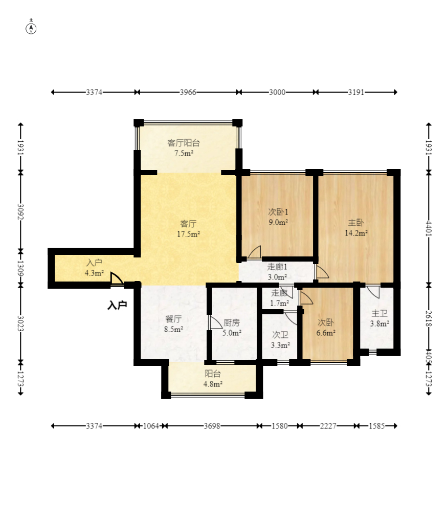 碧桂园剑桥郡  3室2厅2卫   229.00万室内图1