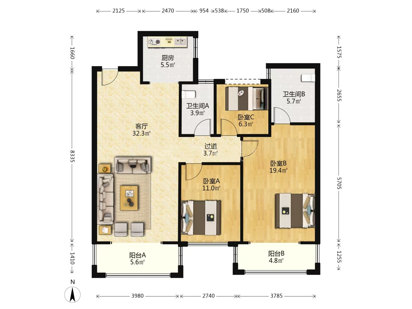 佳兆业金域天下二期 3室2厅2卫 46.0万 佳兆业金域天下二期 3室2厅2卫 46.0万室内图