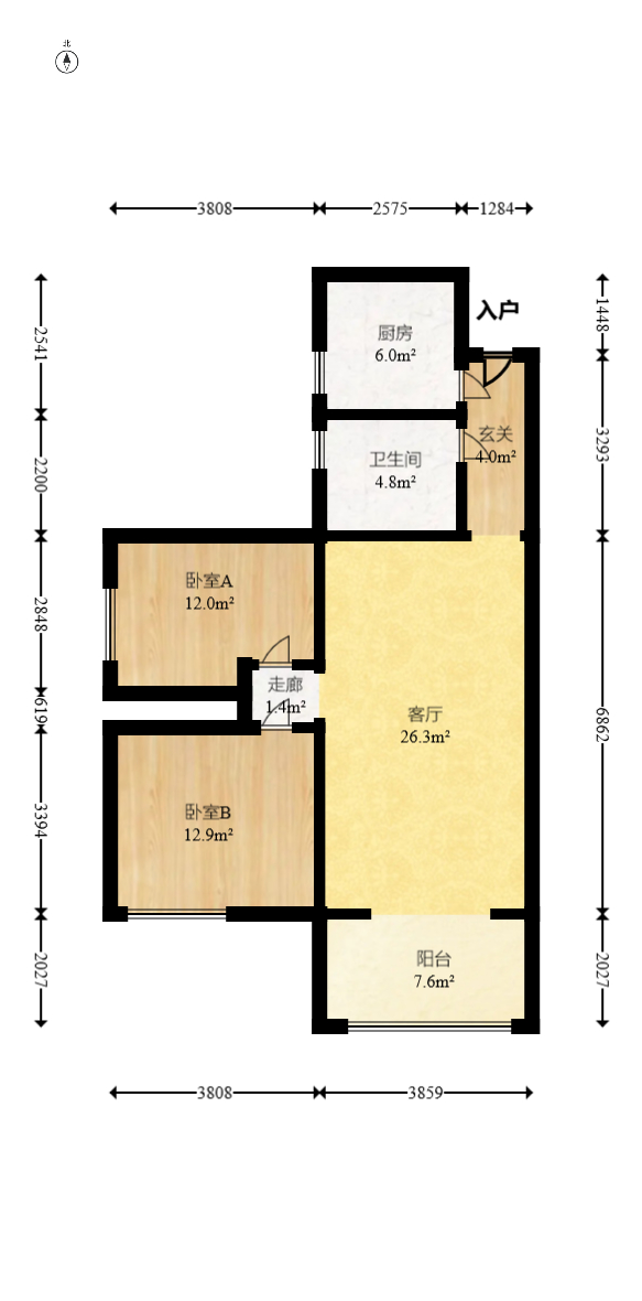 保利花园  2室2厅1卫   75.00万室内图1