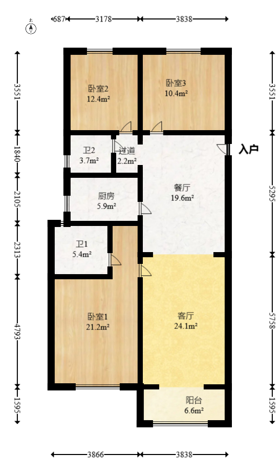 澳海月亮湾 3室2厅2卫 88.8万 澳海月亮湾 3室2厅2卫 88.8万户型图