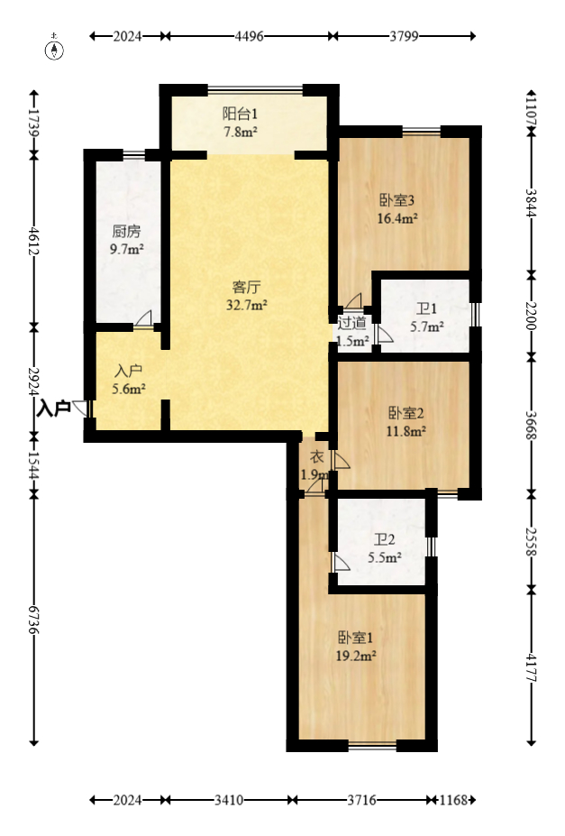 富基世纪公园 3室2厅2卫 55.0万 富基世纪公园 3室2厅2卫 55.0万户型图