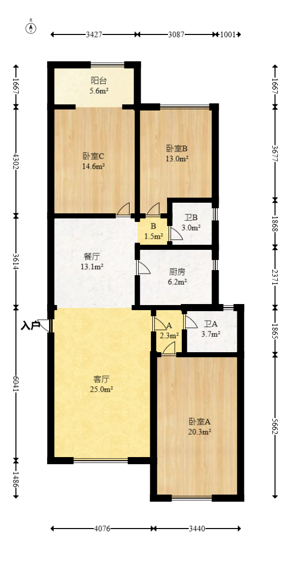 公园9号大都会  3室2厅2卫   180.00万室内图1