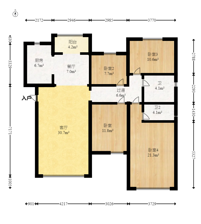 保利恒伟时光印象  4室2厅1卫   186.00万室内图1