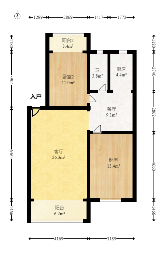 咸嘉新村嘉兴苑  2室2厅1卫   65.00万室内图1