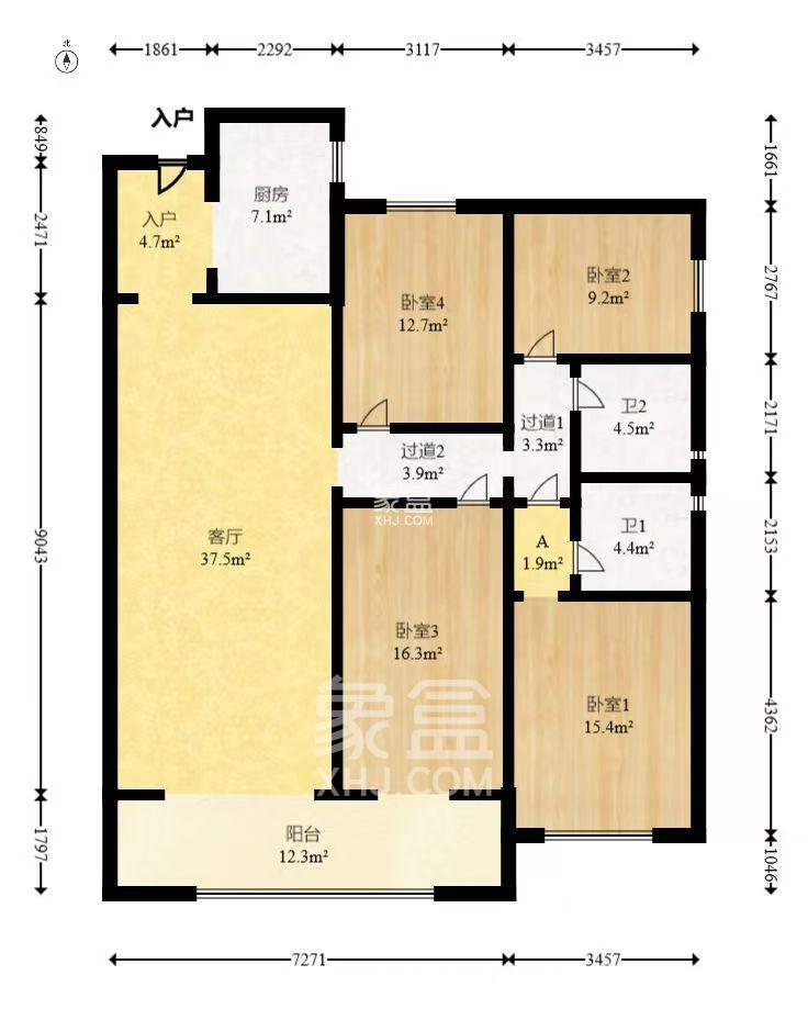 招商华发天汇  4室2厅2卫   5500.00元/月室内图1