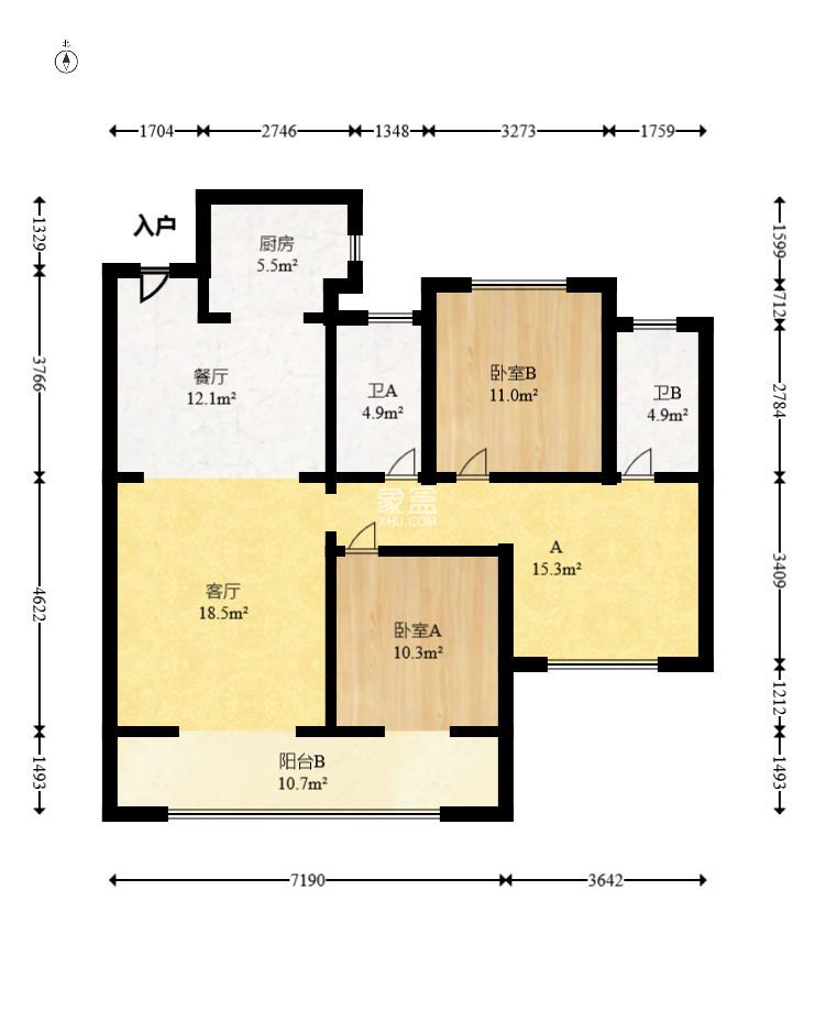 远洋红星天铂一期 3室2厅2卫 1300.0元/月 远洋红星天铂一期 3室2厅2卫 1300.0元/月户型图