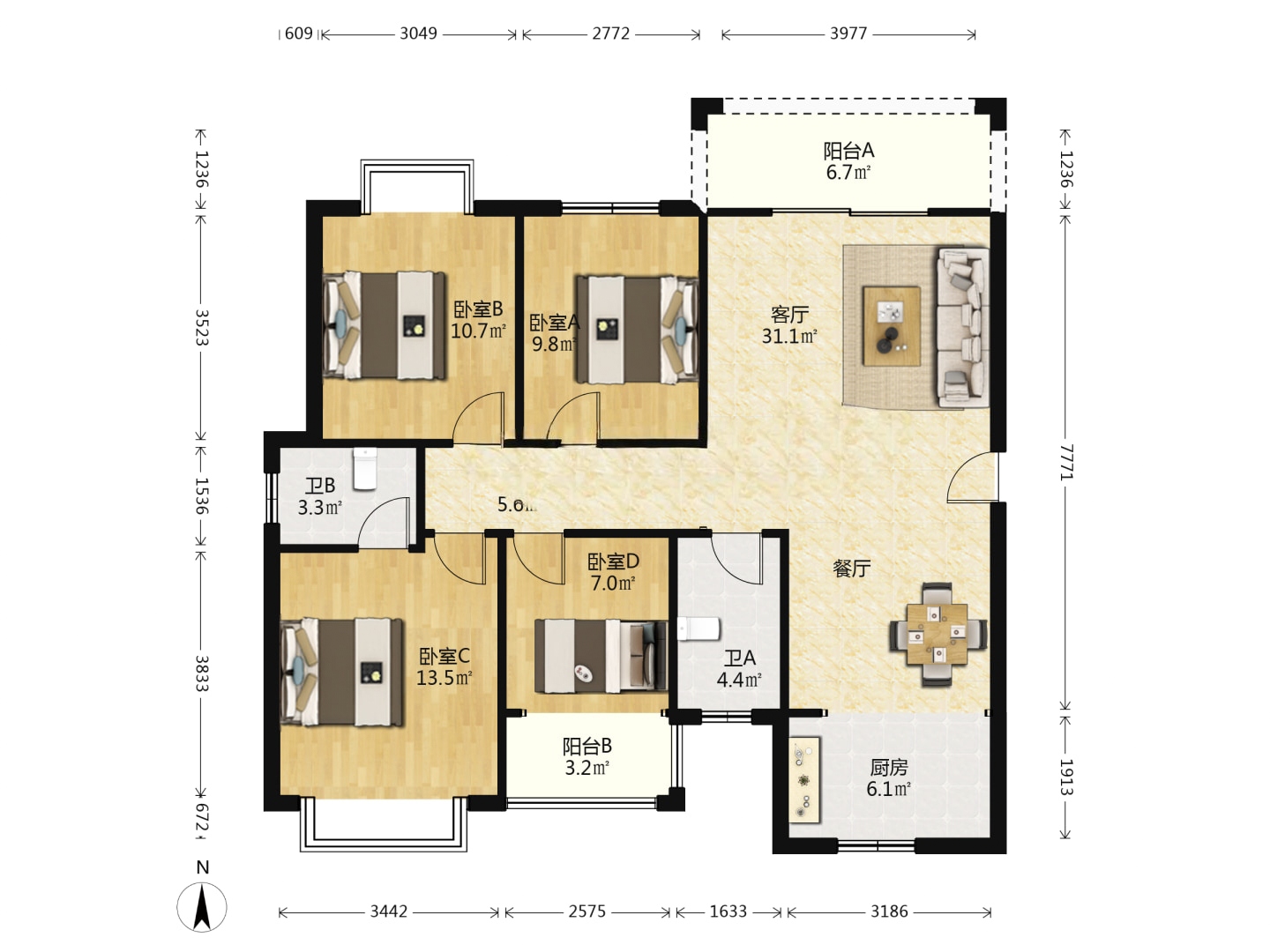 江湾名府 4室2厅2卫 46.0万 江湾名府 4室2厅2卫 46.0万室内图