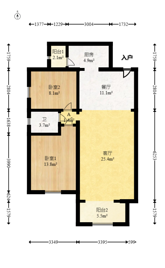 长房白沙湾  2室2厅1卫   96.00万室内图1