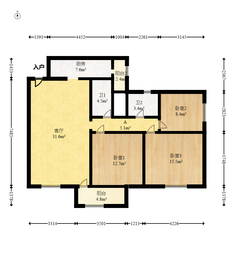 和庄 3室2厅2卫 110.0万 和庄 3室2厅2卫 110.0万户型图