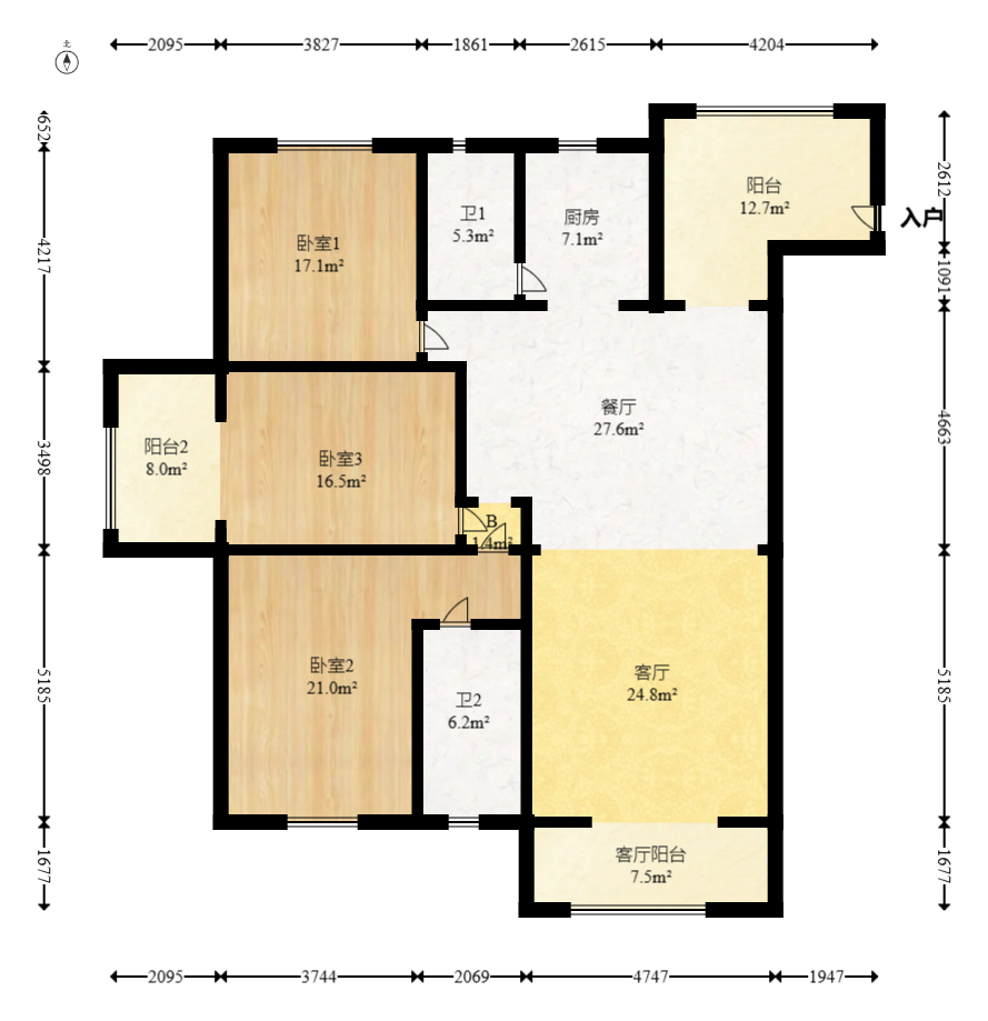 申奥美域 3室2厅2卫 108.0万 申奥美域 3室2厅2卫 108.0万户型图
