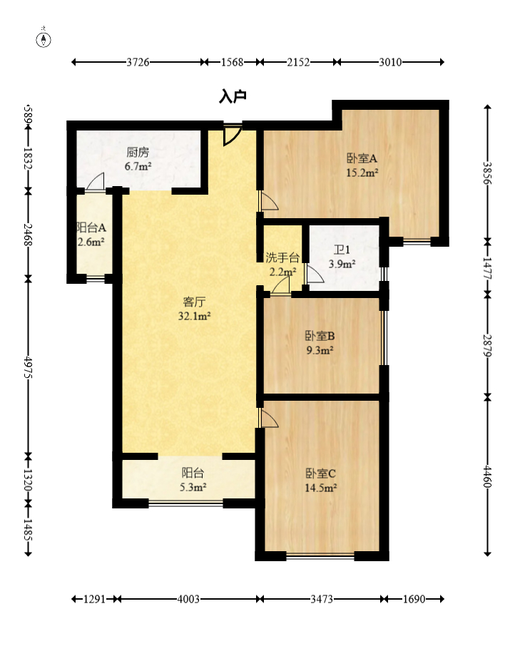 中海国际一期  3室2厅1卫    78.0万室内图1