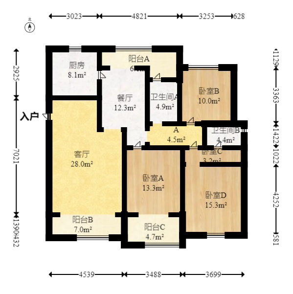 五矿万境蓝山  3室2厅2卫   155.00万室内图1