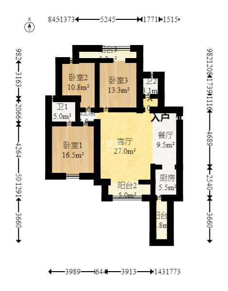上河国际C区  3室2厅2卫   110.00万