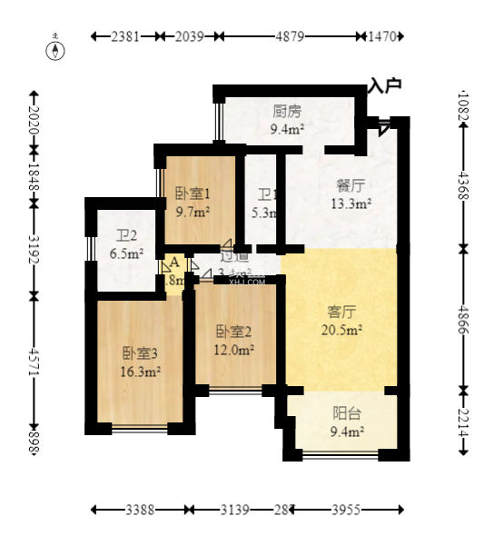 红橡华园(菲莎公馆)  3室2厅2卫   135.00万