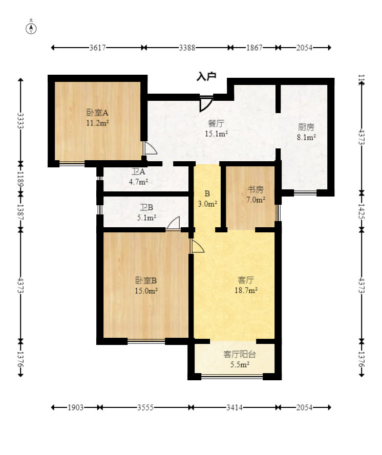 中铁西江悦一期  2室2厅2卫   128.00万室内图1