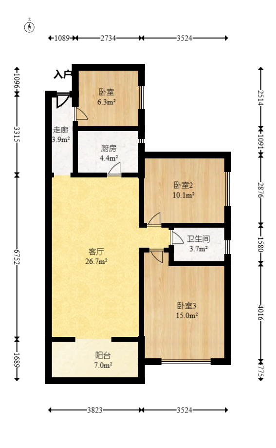 海德公园  3室2厅1卫   63.00万室内图1