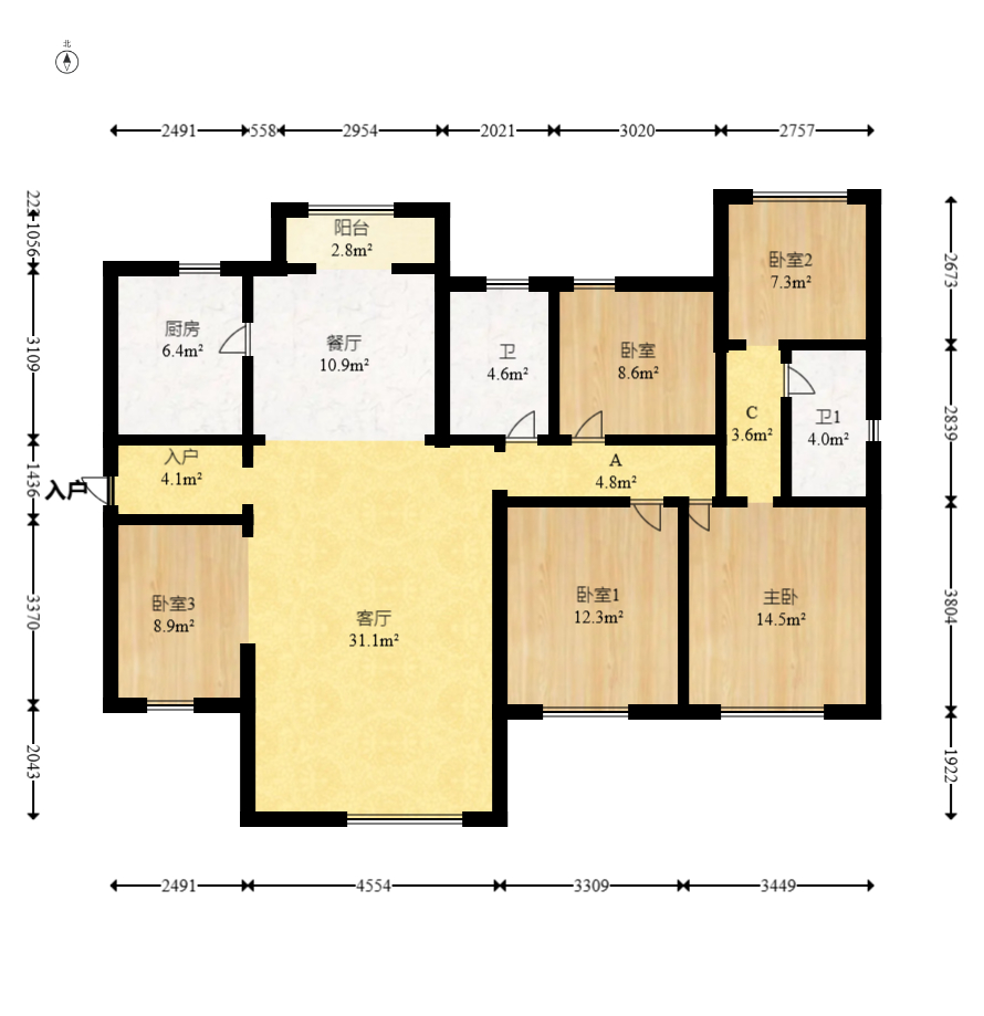 保利香槟国际 4室2厅2卫 130.0万 保利香槟国际 4室2厅2卫 130.0万户型图