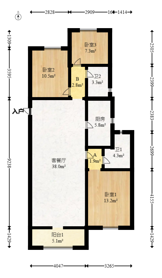 阳光城尚东湾青柠园  3室2厅2卫   108.00万室内图1