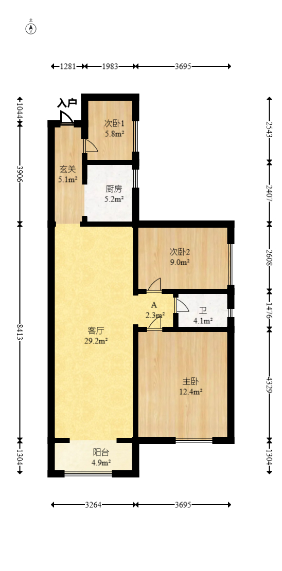 鸿邦国际城  3室2厅1卫   89.80万室内图1