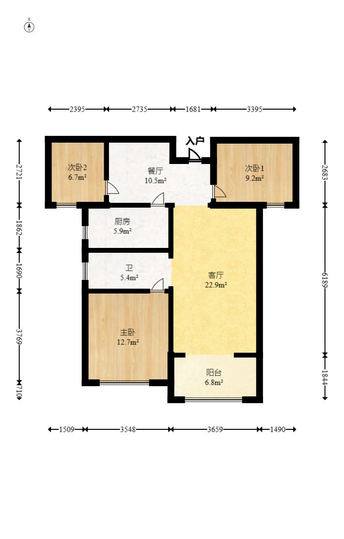 帝辰金缇水郡 3室2厅1卫 53.8万 帝辰金缇水郡 3室2厅1卫 53.8万户型图