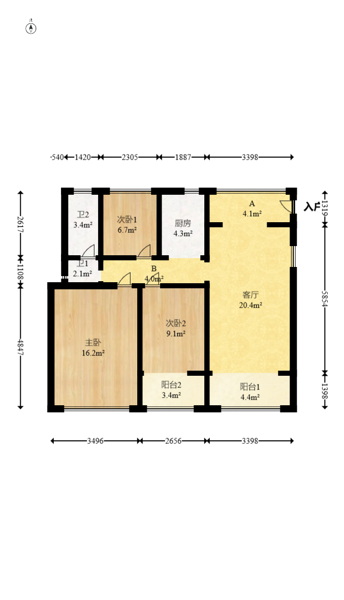 星湖湾一期高层 3室2厅1卫 72.8万 星湖湾一期高层 3室2厅1卫 72.8万户型图