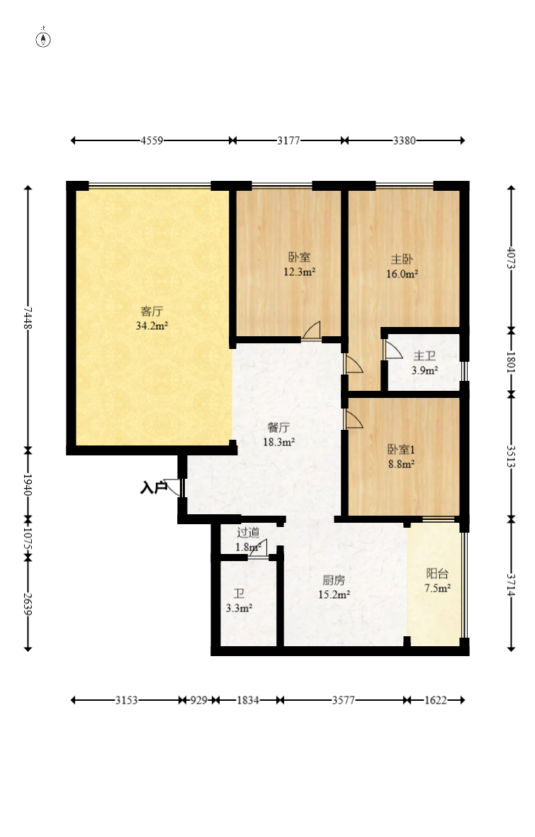长宝1667  3室2厅2卫   148.00万室内图1