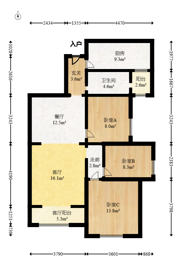 中信凯旋城（中信新城四期）  3室2厅1卫   75.00万室内图1
